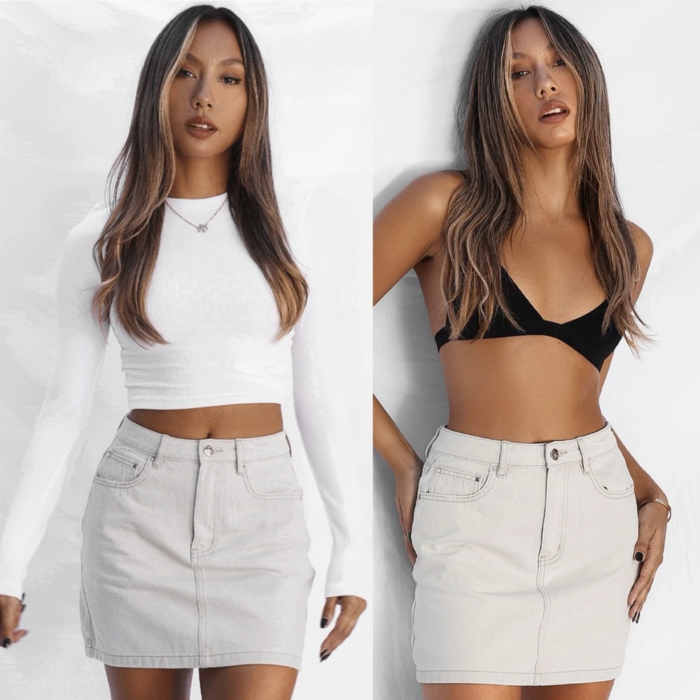 All Things Golden The High Rise Washed Stone Denim Mini Skirt